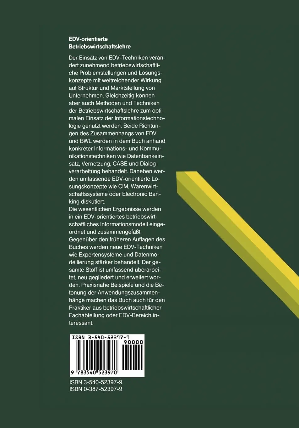Rückseite: 9783540523970 | EDV-orientierte Betriebswirtschaftslehre | August-Wilhelm Scheer | xiv