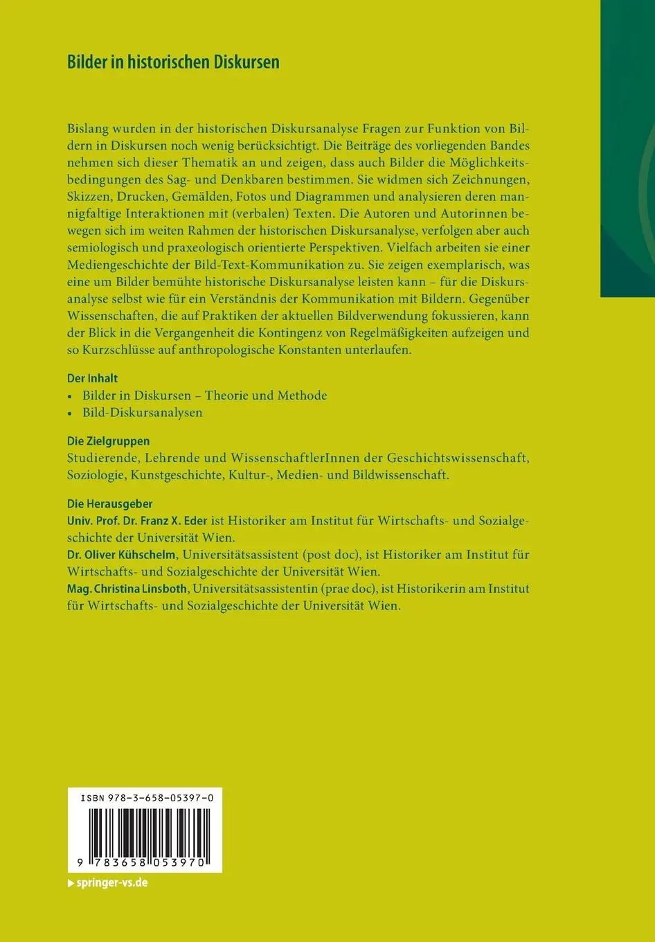 Rückseite: 9783658053970 | Bilder in historischen Diskursen | Franz X. Eder (u. a.) | Taschenbuch