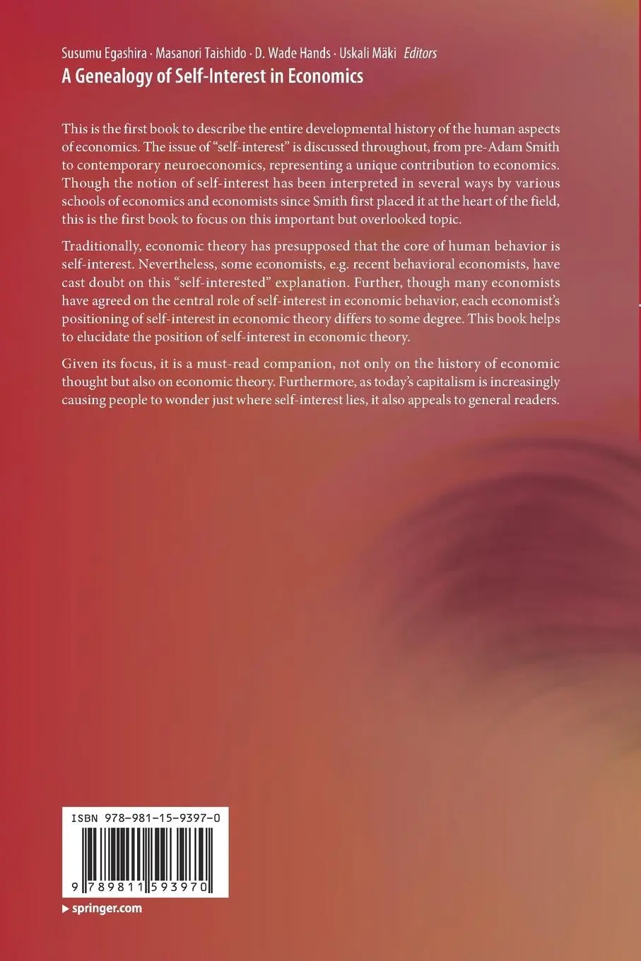 Rückseite: 9789811593970 | A Genealogy of Self-Interest in Economics | Susumu Egashira (u. a.)