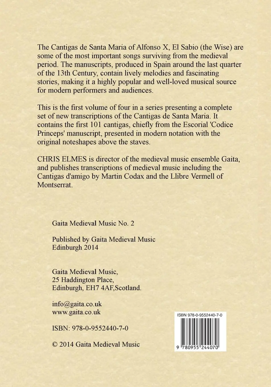 Rückseite: 9780955244070 | Cantigas De Santa Maria Of Alfonso X, El Sabio, A Performing Edition