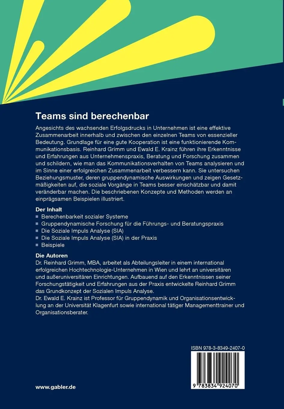 Rückseite: 9783834924070 | Teams sind berechenbar | Ewald E. Krainz (u. a.) | Taschenbuch | xii