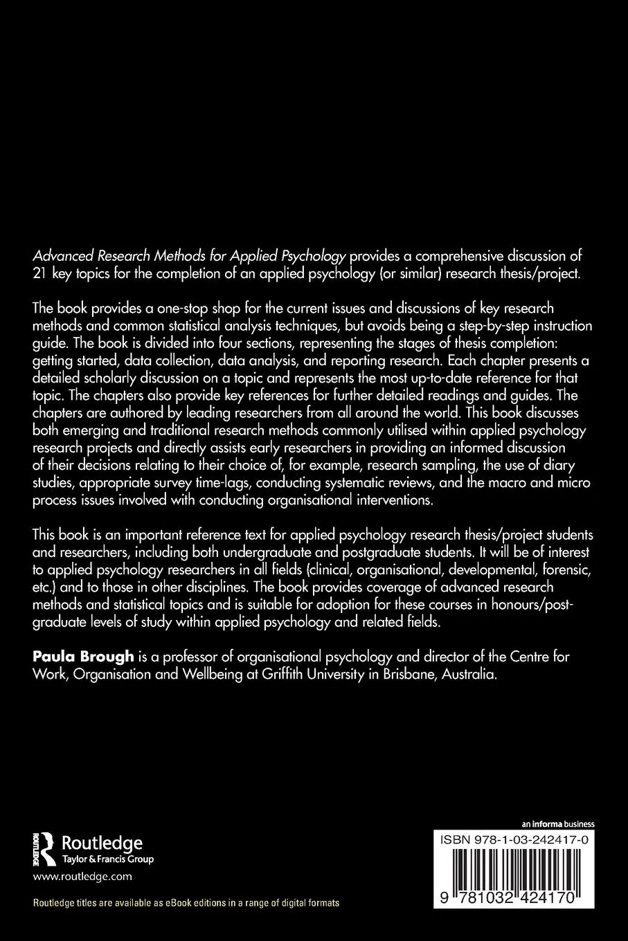 Rückseite: 9781032424170 | Advanced Research Methods for Applied Psychology | Paula Brough | Buch