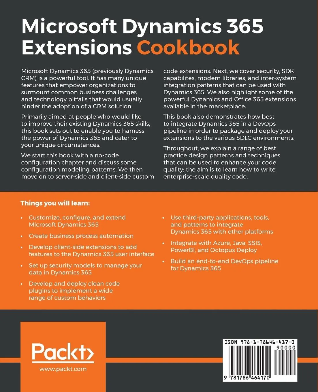 Rückseite: 9781786464170 | Microsoft Dynamics 365 Extensions Cookbook | Rami Mounla | Taschenbuch