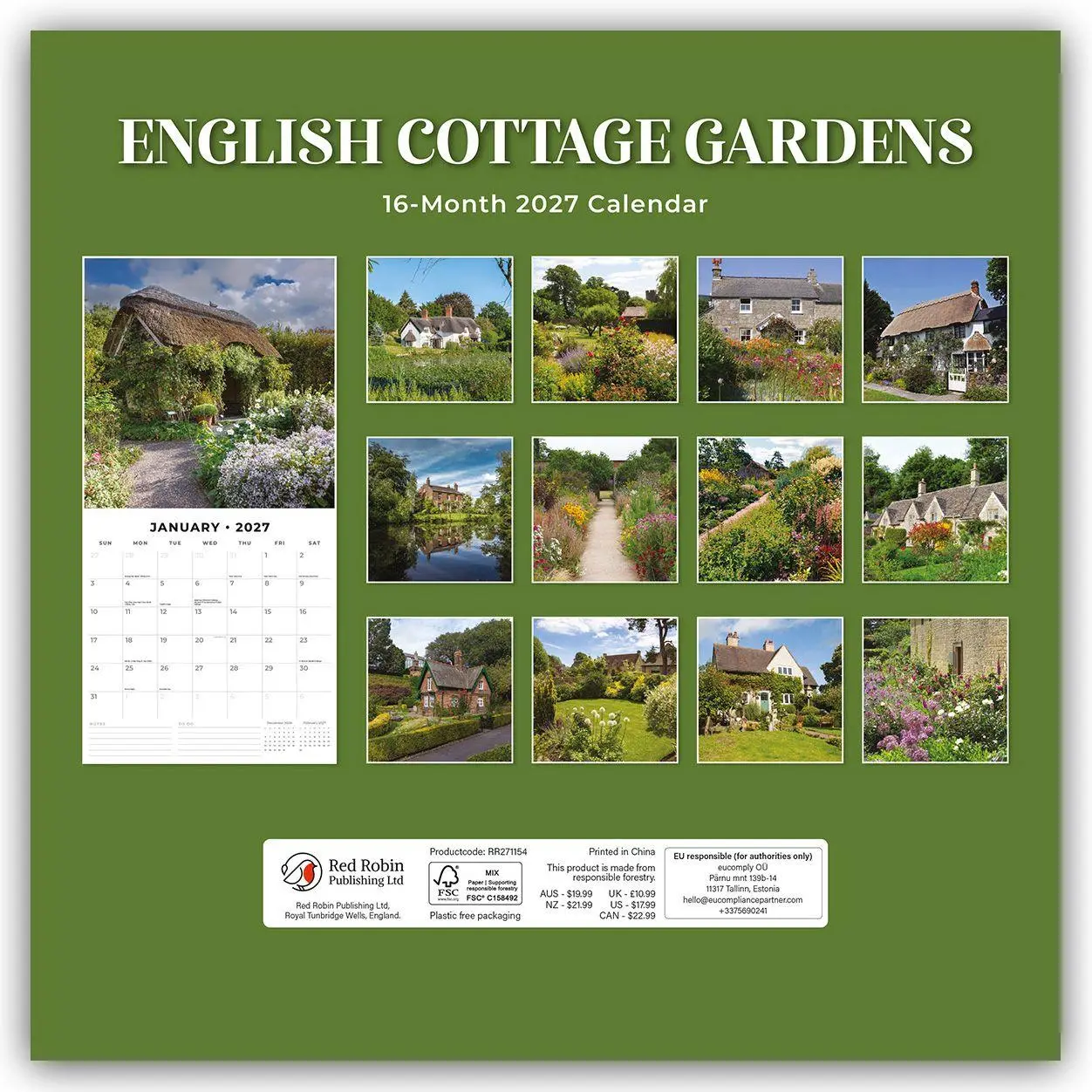Rückseite: 9781837014170 | English Cottage Gardens - Englische Cottage-Gärten 2027 -...