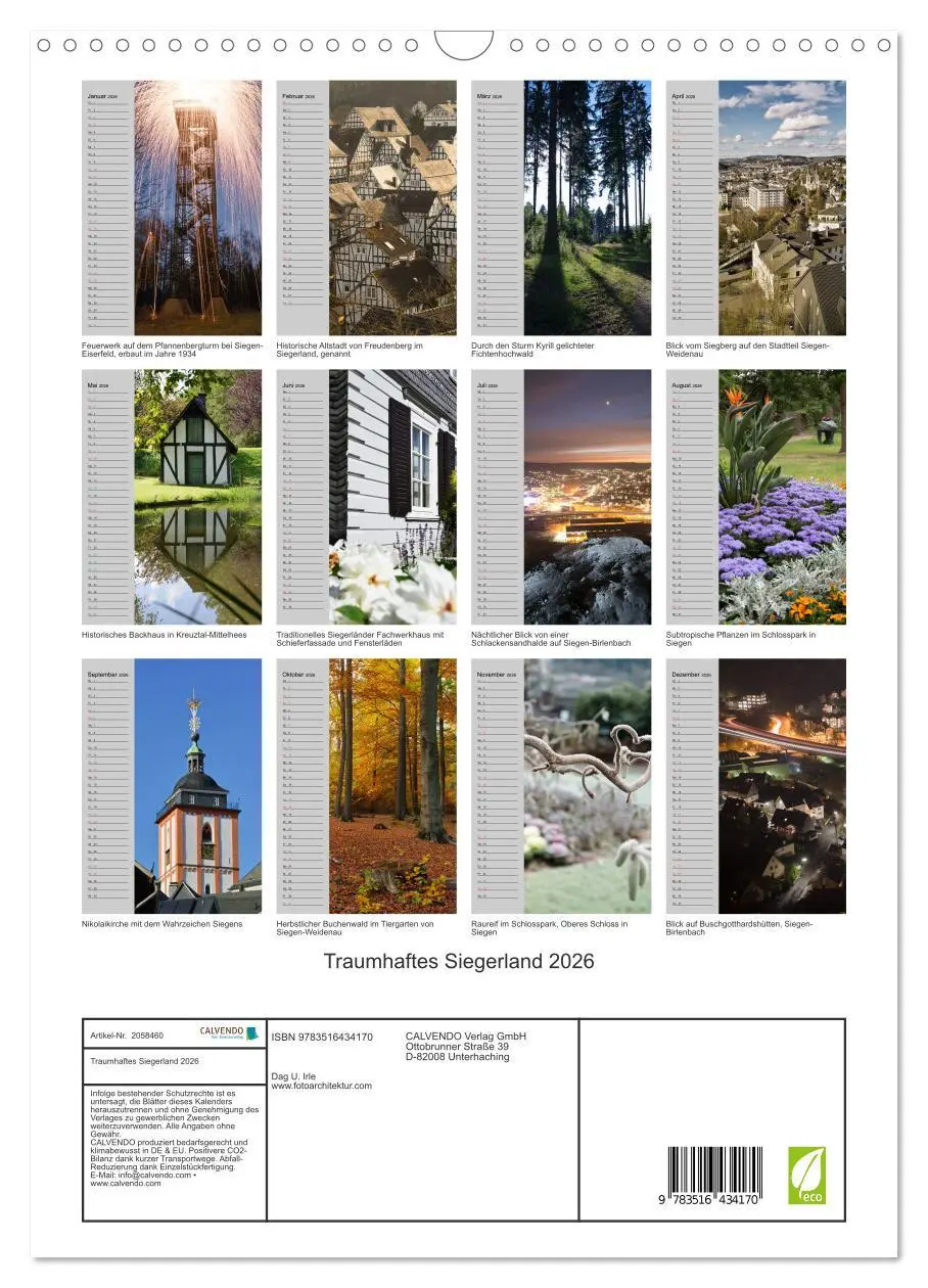 Bild: 9783516434170 | Traumhaftes Siegerland 2026 (Wandkalender 2026 DIN A3 hoch),...