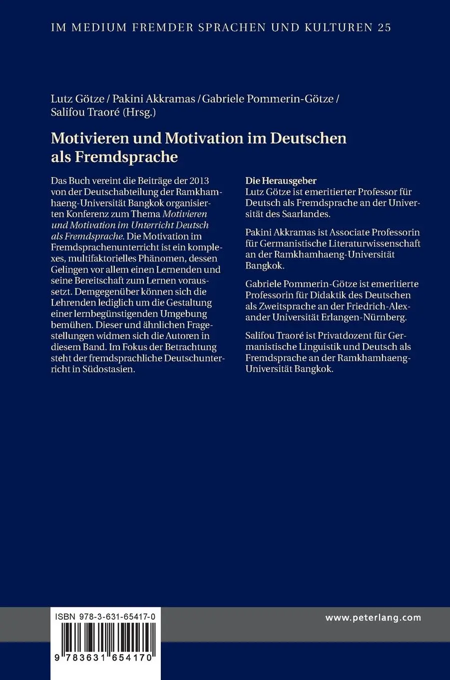 Rückseite: 9783631654170 | Motivieren und Motivation im Deutschen als Fremdsprache | Buch | 2015
