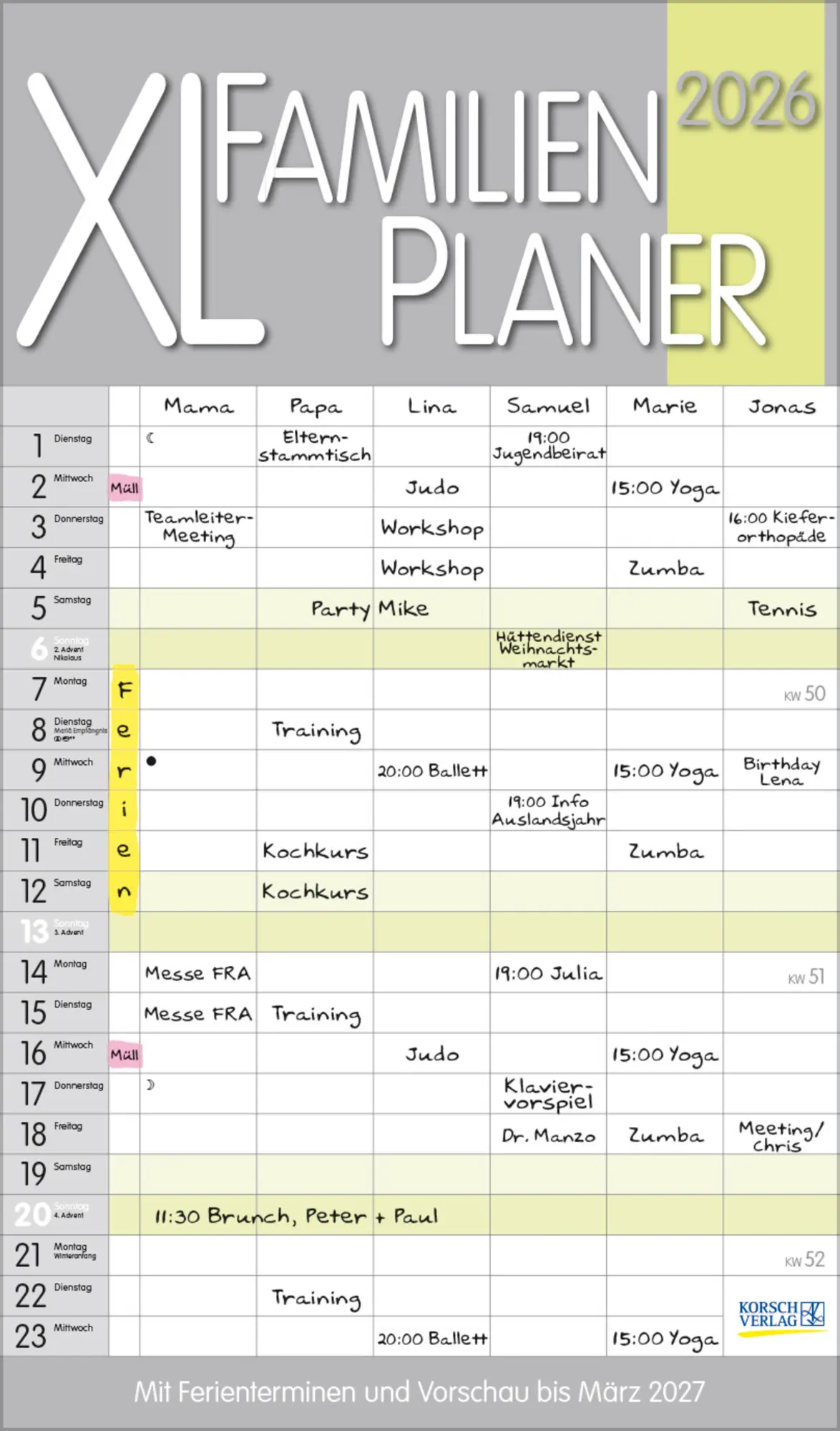 Cover: 9783731884170 | XL Familienplaner Pastell 2026 | Verlag Korsch | Kalender | 14 S.