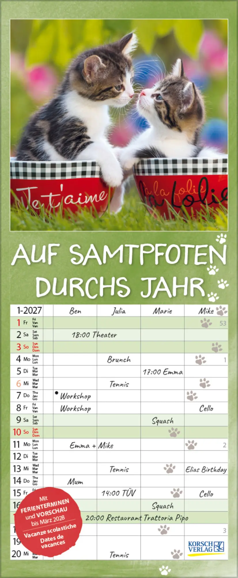 Cover: 9783819304170 | Auf Samtpfoten durch's Jahr 2027 | Verlag Korsch | Kalender | 14 S.