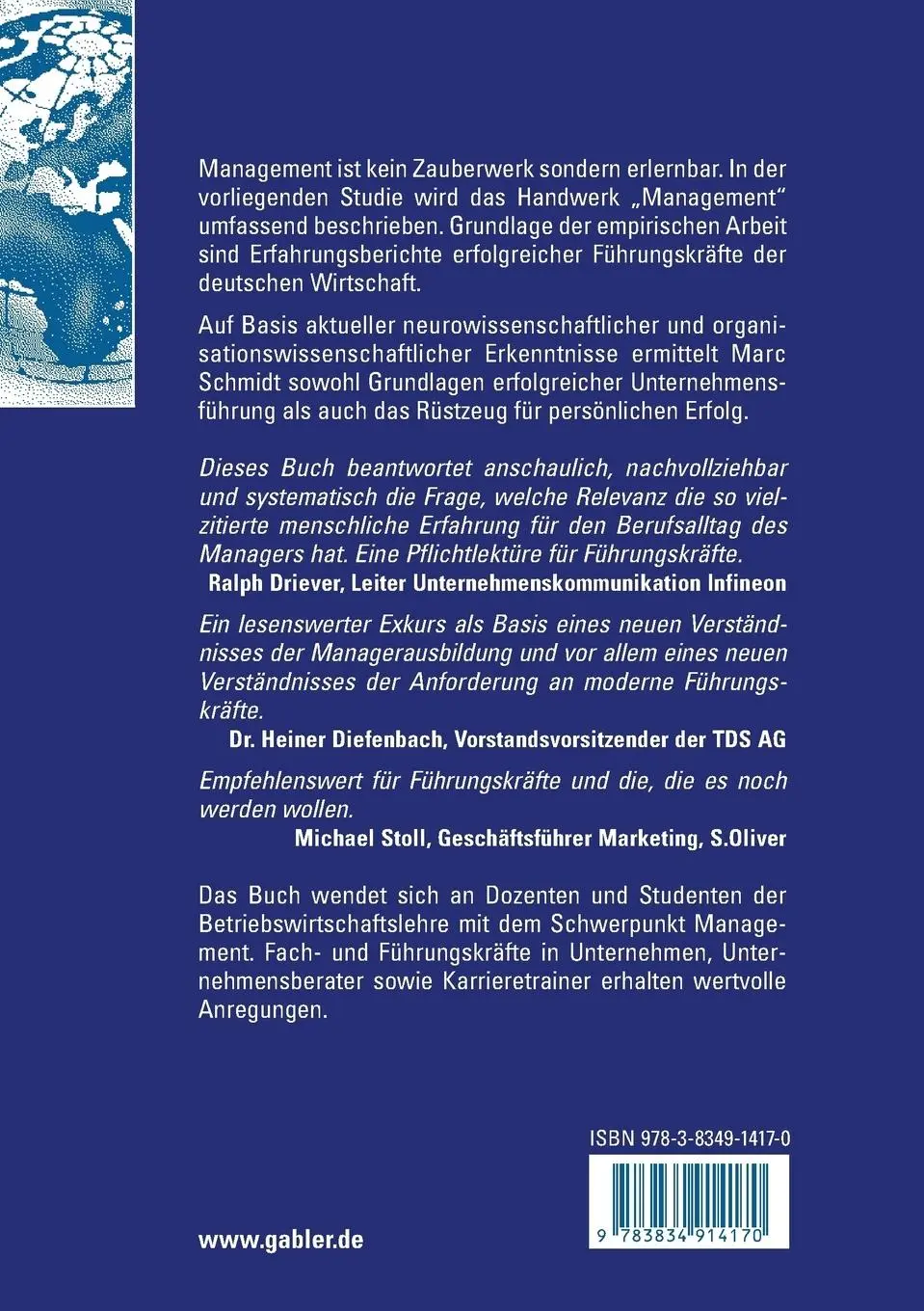 Rückseite: 9783834914170 | Management - Handlungsmuster erfolgreicher Führungskräfte | Schmidt