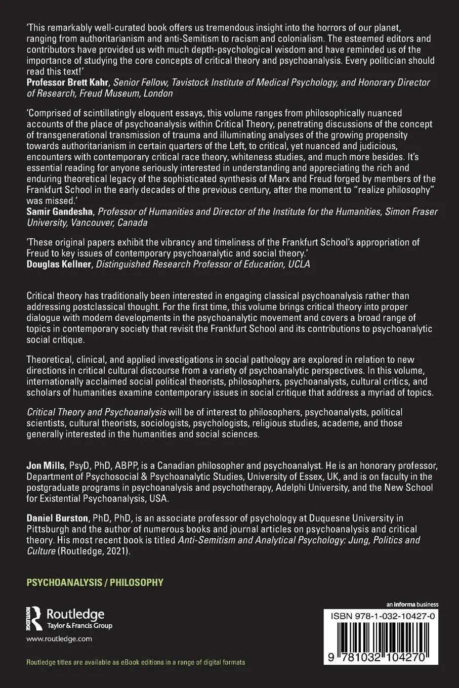Rückseite: 9781032104270 | Critical Theory and Psychoanalysis | Jon Mills (u. a.) | Taschenbuch