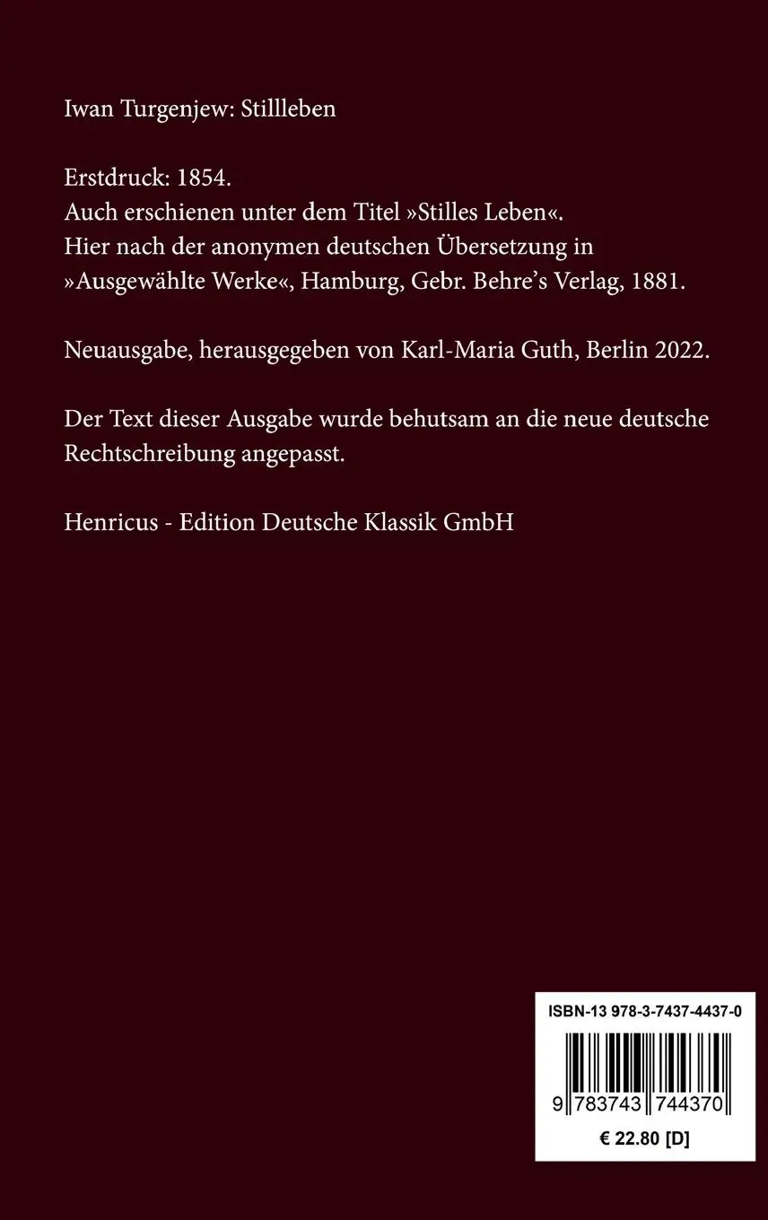 Rückseite: 9783743744370 | Stillleben | Iwan Turgenjew | Buch | HC runder Rücken kaschiert | 2022