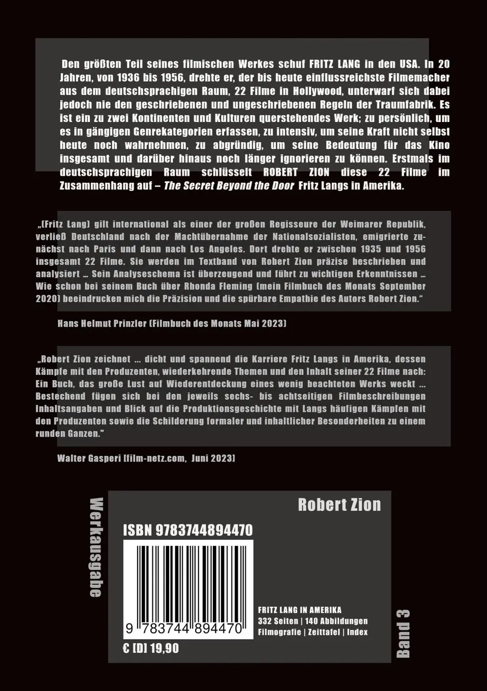 Rückseite: 9783744894470 | Fritz Lang in Amerika | Werkausgabe Band 3 | Robert Zion | Taschenbuch