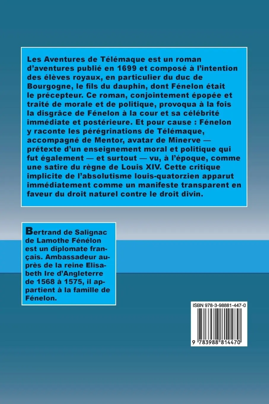 Rückseite: 9783988814470 | Les Aventures de Télémaque | Fénelon | Taschenbuch | Französisch