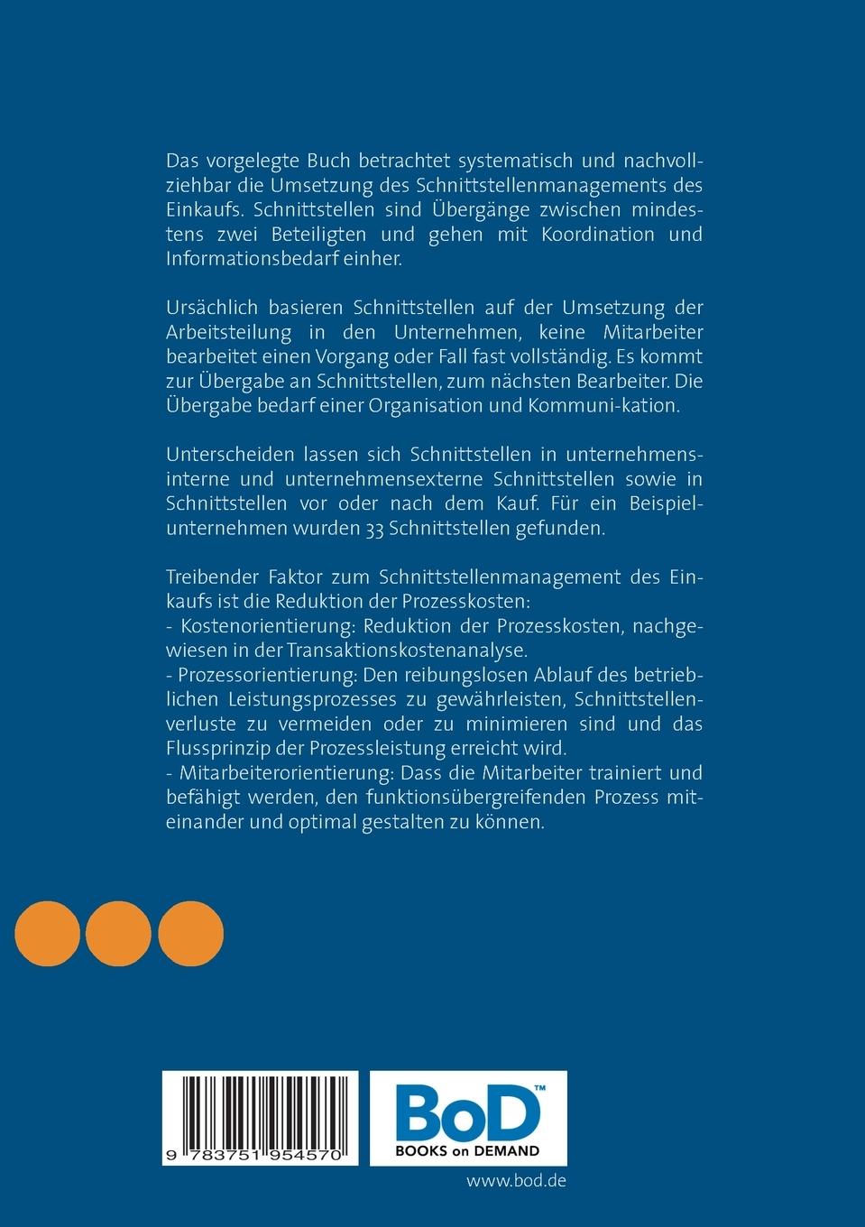 Rückseite: 9783751954570 | Schnittstellenmanagement des Einkaufs | Lutz Schwalbach | Taschenbuch