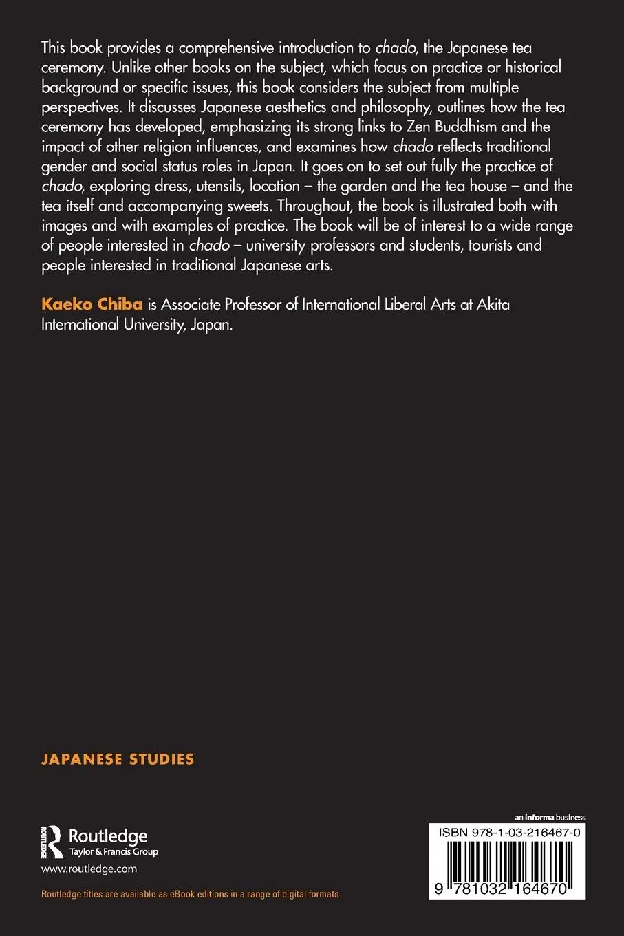 Rückseite: 9781032164670 | The Japanese Tea Ceremony - An Introduction | Kaeko Chiba | Buch
