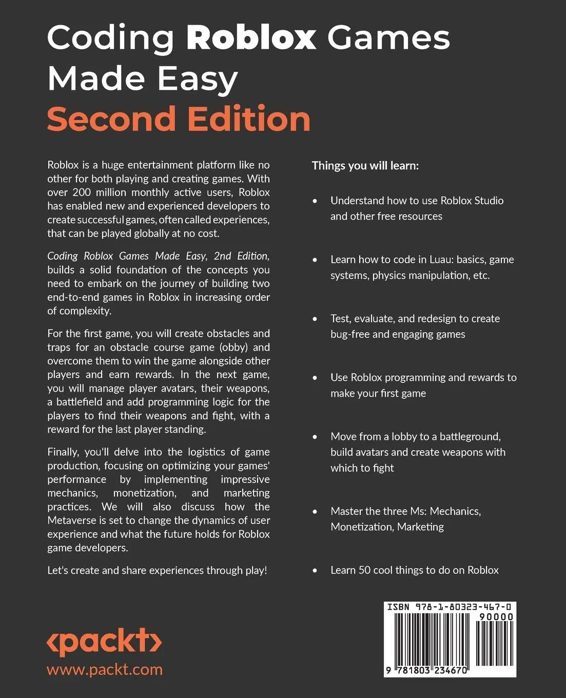 Rückseite: 9781803234670 | Coding Roblox Games Made Easy - Second edition | Zander Brumbaugh Rückseite: 9781803234670 | Coding Roblox Games Made Easy - Second edition | Zander Brumbaugh