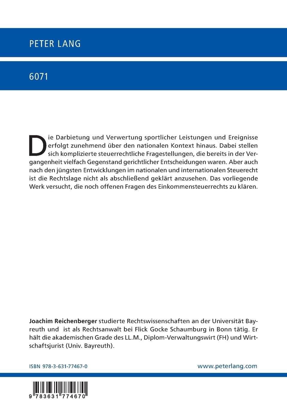 Rückseite: 9783631774670 | Die Besteuerung von Berufssportlern im nationalen und...