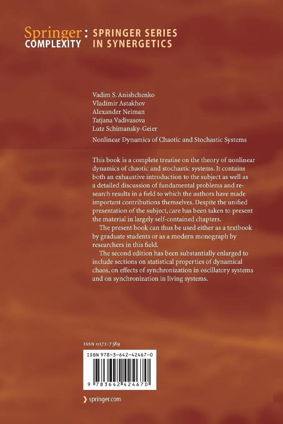Rückseite: 9783642424670 | Nonlinear Dynamics of Chaotic and Stochastic Systems | Taschenbuch