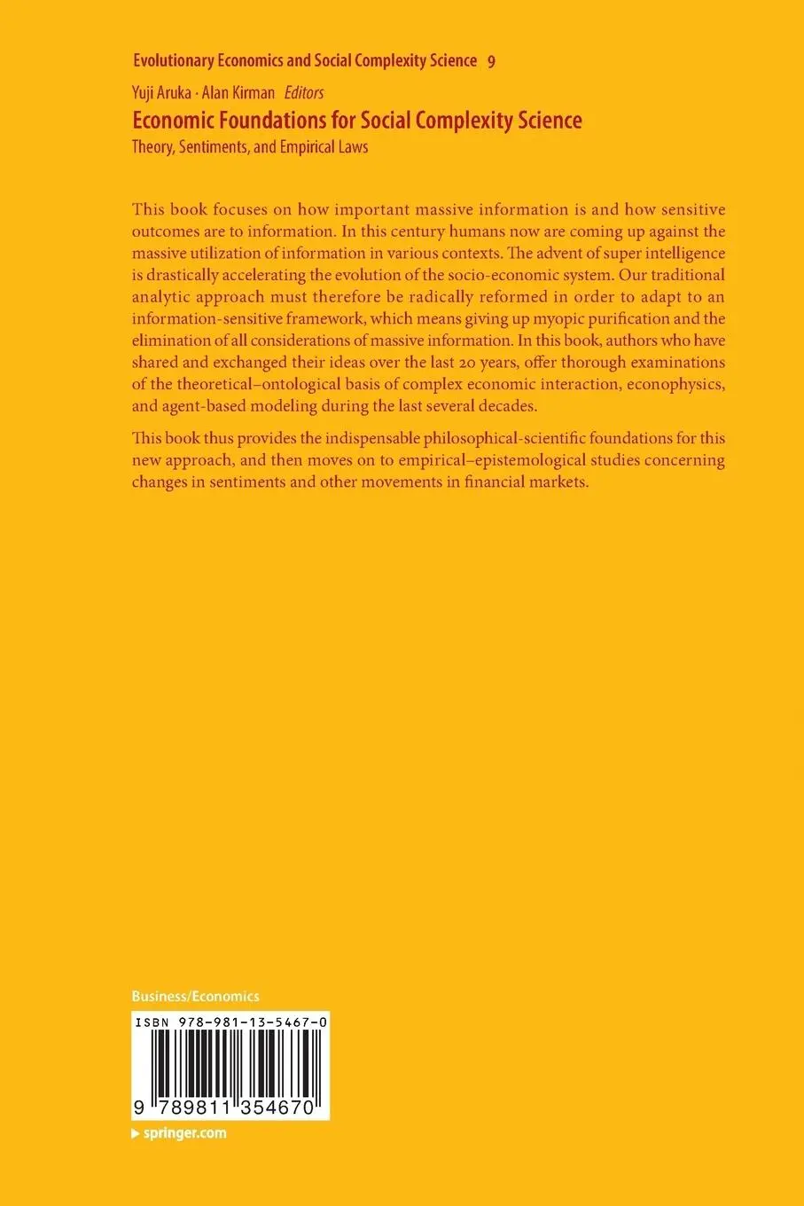 Rückseite: 9789811354670 | Economic Foundations for Social Complexity Science | Aruka (u. a.)