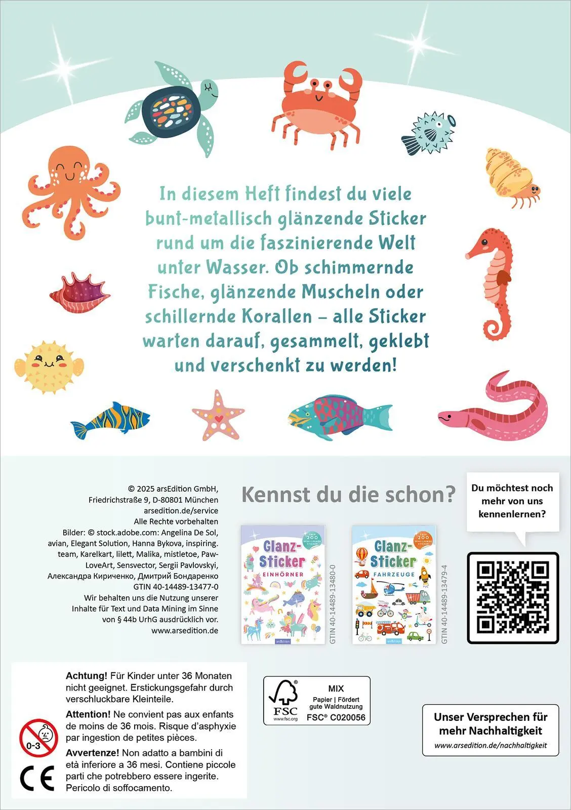 Rückseite: 4014489134770 | Glanz-Sticker - Unterwasserwelt | Über 200 schillernde Sticker | 16 S.