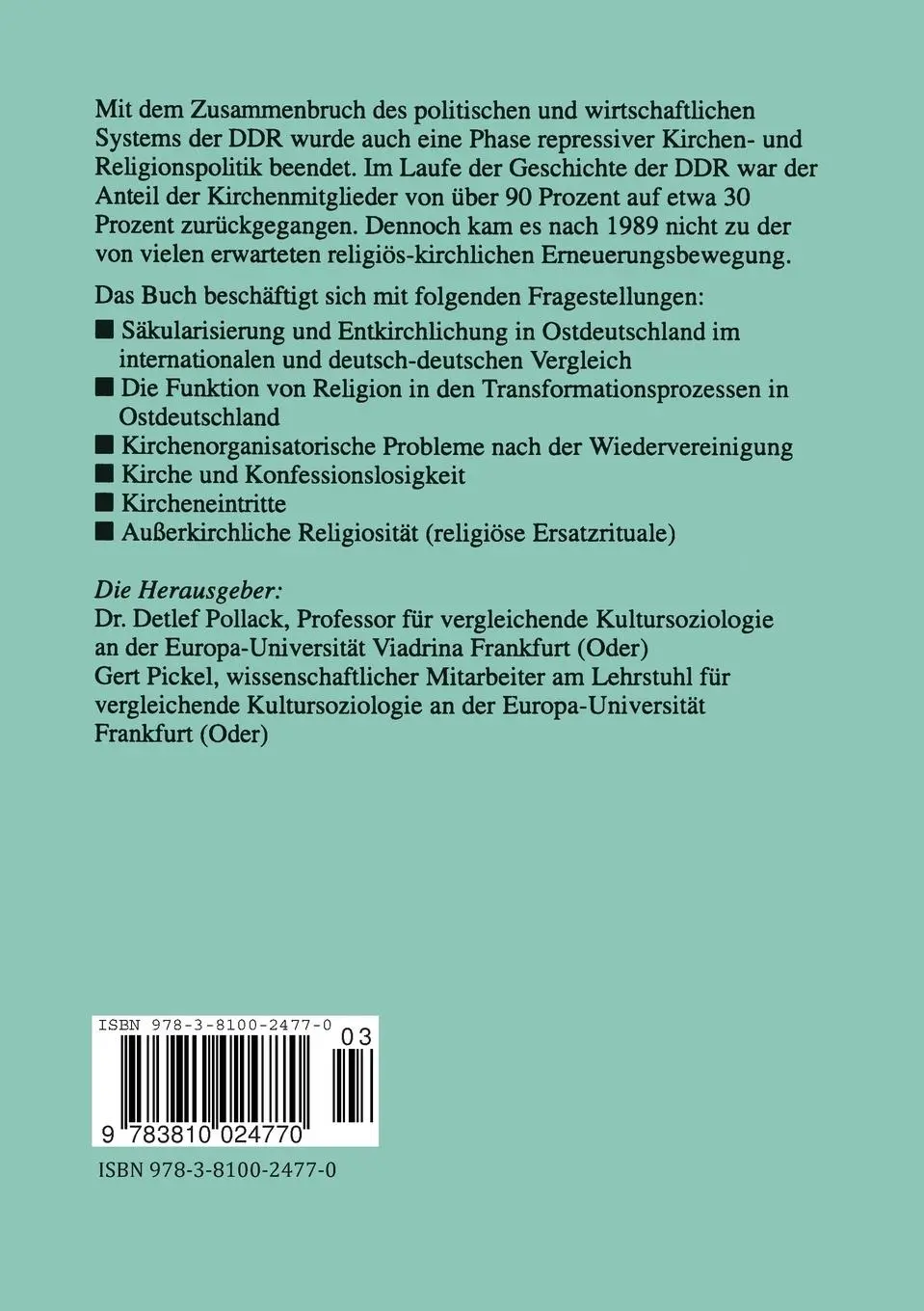 Rückseite: 9783810024770 | Religiöser und kirchlicher Wandel in Ostdeutschland 1989-1999 | Buch