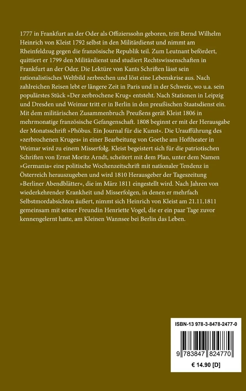 Rückseite: 9783847824770 | Der zerbrochene Krug | Ein Lustspiel | Heinrich von Kleist | Buch