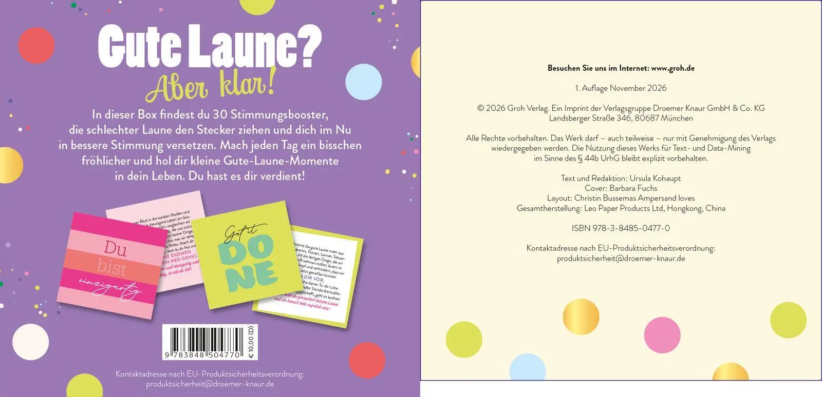 Rückseite: 9783848504770 | Impulskarten: Eine Box voll guter Laune | Ursula Kohaupt | Taschenbuch