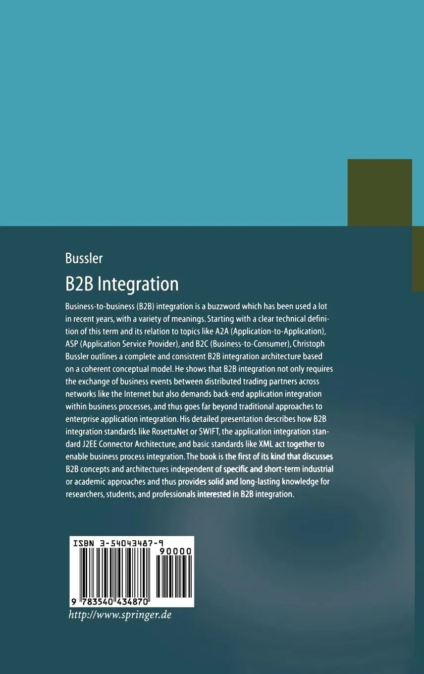 Rückseite: 9783540434870 | B2B Integration | Concepts and Architecture | Christoph Bussler | Buch