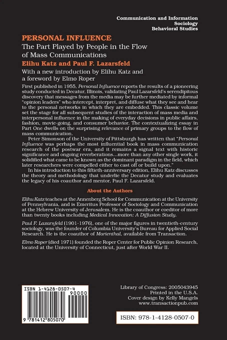 Rückseite: 9781412805070 | Personal Influence | Elihu Katz (u. a.) | Taschenbuch | Englisch