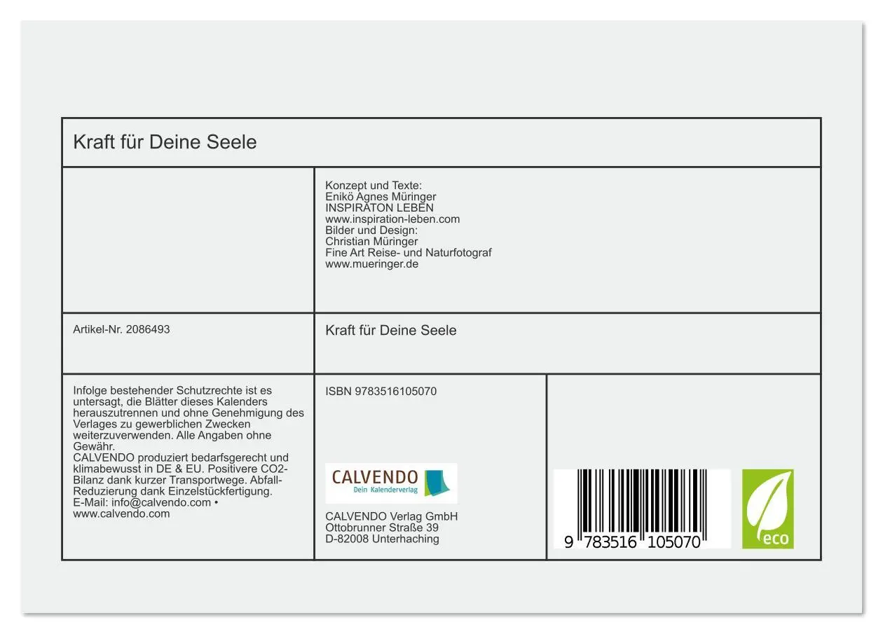 Bild: 9783516105070 | Kraft für Deine Seele (Tischkalender 2026 DIN A5 quer), CALVENDO...