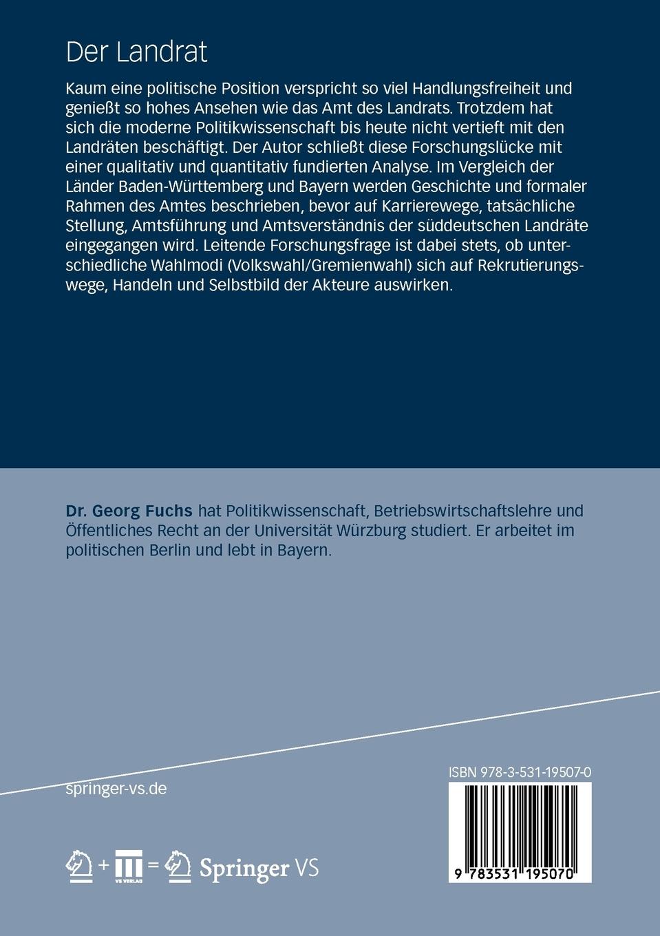Rückseite: 9783531195070 | Der Landrat | Karrierewege, Stellung, Amtsführung und Amtsverständnis