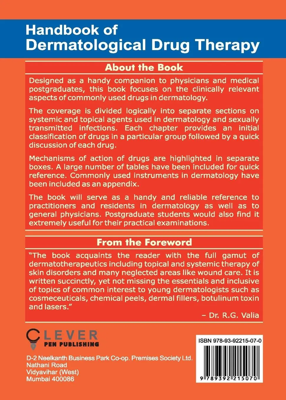 Rückseite: 9789392215070 | Handbook of Dermatological Drug Therapy | Uday Khopkar (u. a.) | Buch