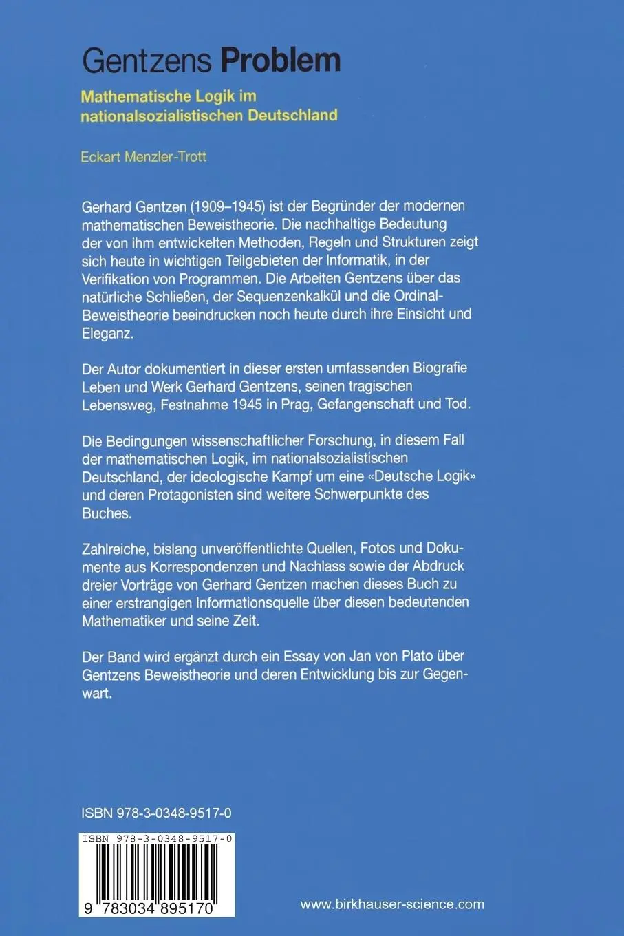 Rückseite: 9783034895170 | Gentzens Problem | Eckart Menzler-Trott | Taschenbuch | xviii | 2012