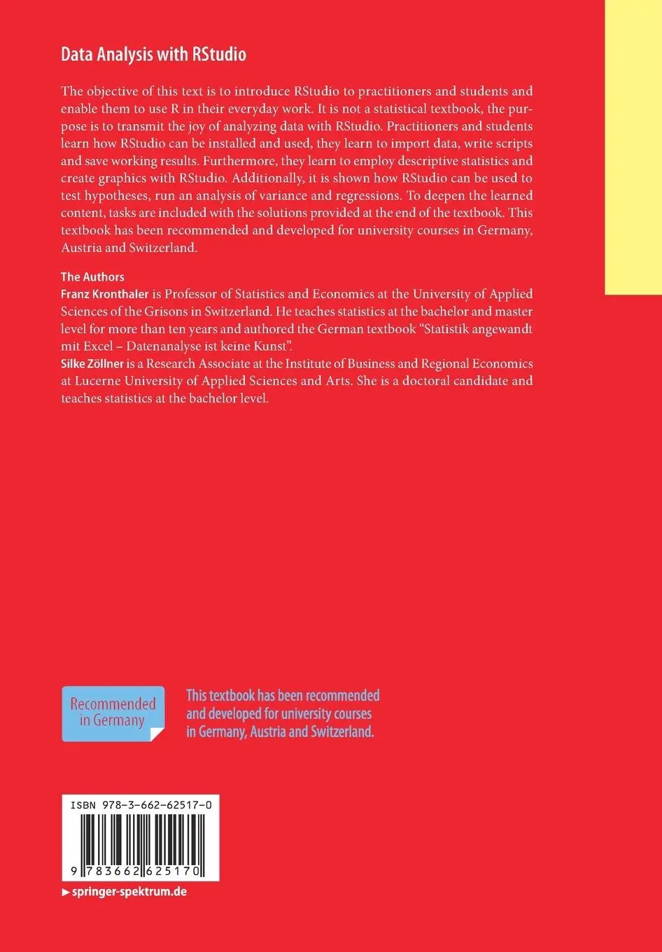 Rückseite: 9783662625170 | Data Analysis with RStudio | An Easygoing Introduction | Taschenbuch