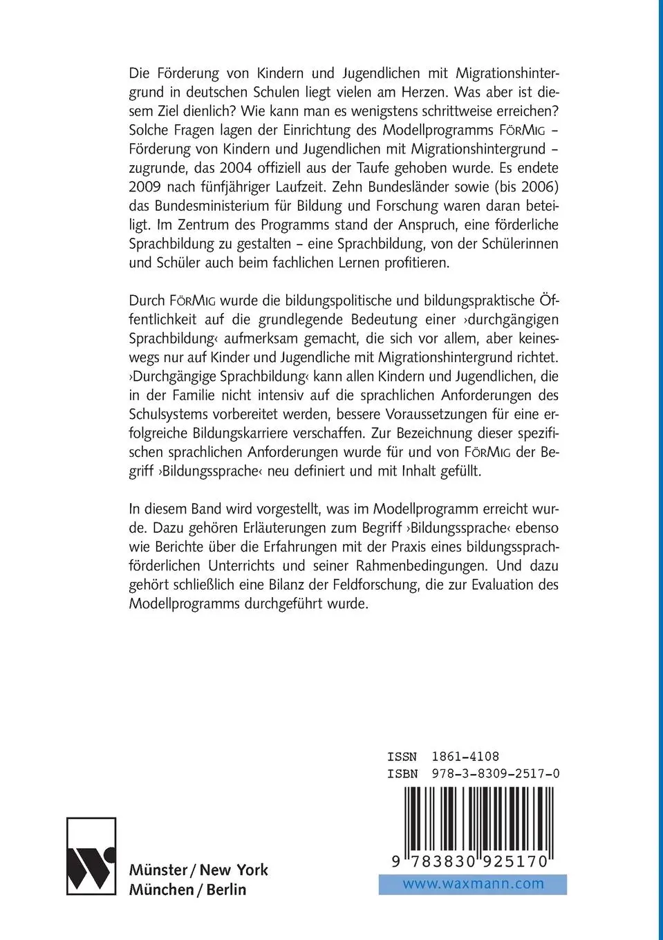 Rückseite: 9783830925170 | Förderung von Kindern und Jugendlichen mit Migrationshintergrund...