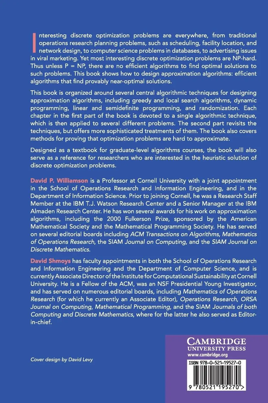 Rückseite: 9780521195270 | The Design of Approximation Algorithms | David P. Williamson (u. a.)