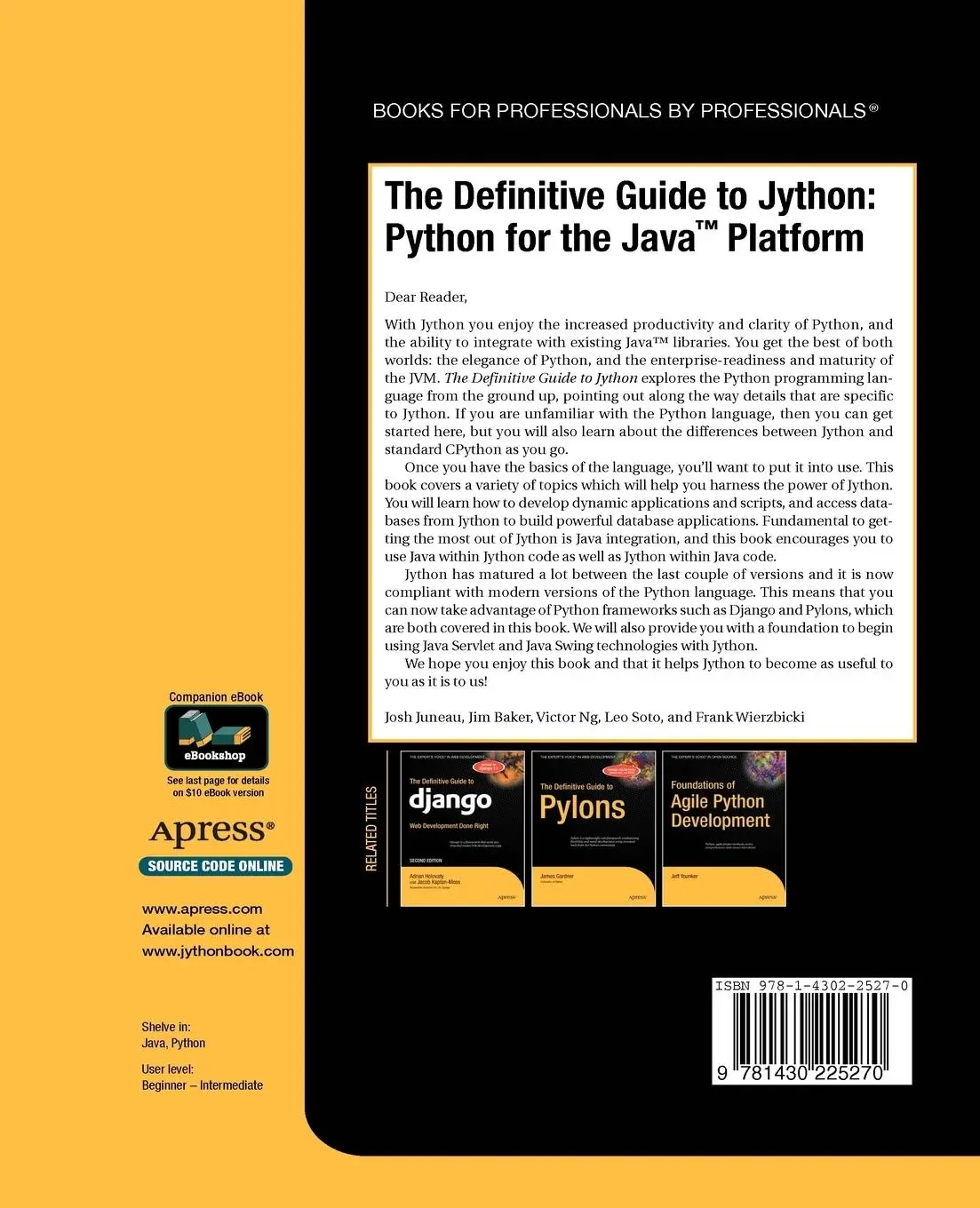 Rückseite: 9781430225270 | The Definitive Guide to Jython | Python for the Java Platform | Buch