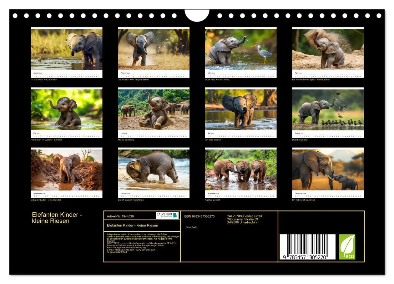 Bild: 9783457305270 | Elefanten Kinder - kleine Riesen (Wandkalender 2026 DIN A4 quer),...