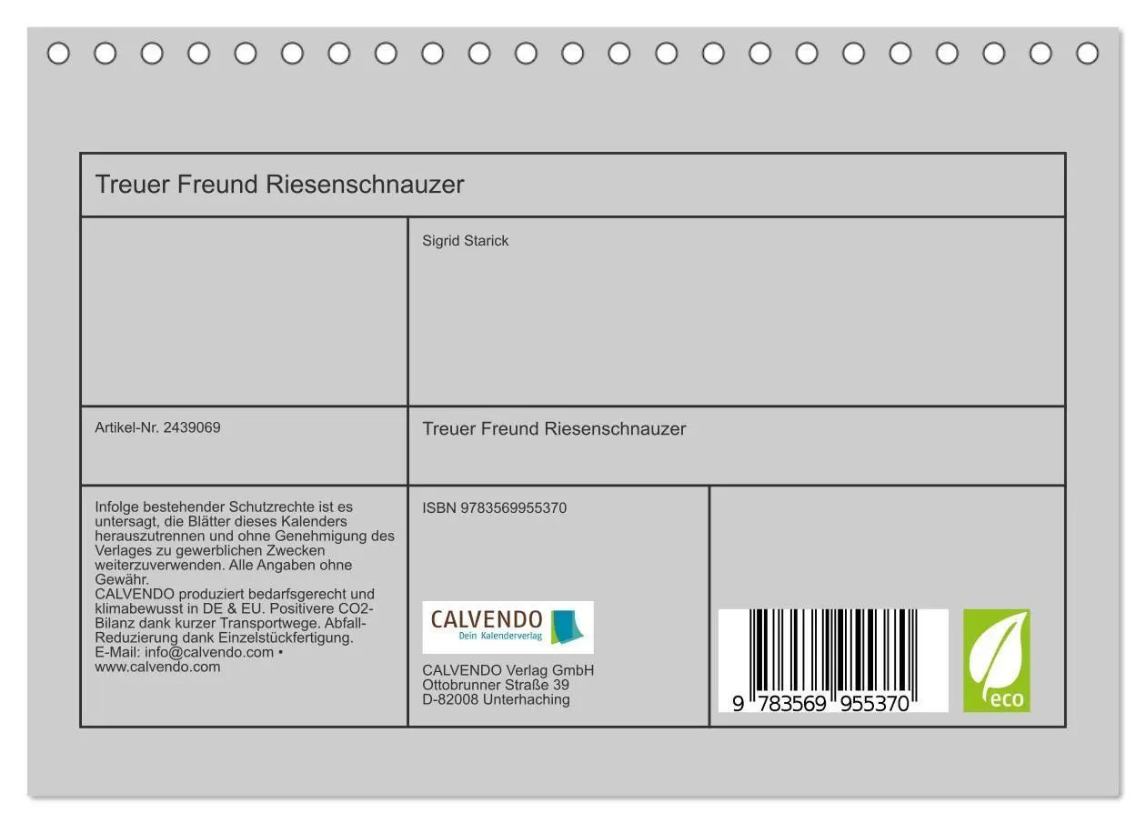 Bild: 9783569955370 | Treuer Freund Riesenschnauzer (Tischkalender 2027 DIN A5 quer),...