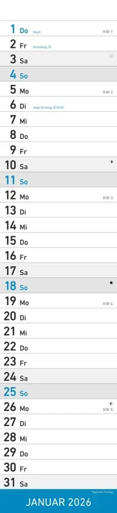 Bild: 4069095005570 | Alpha Edition - Streifenplaner Blau Kalender 2026 - 11,3x49,5 cm -...
