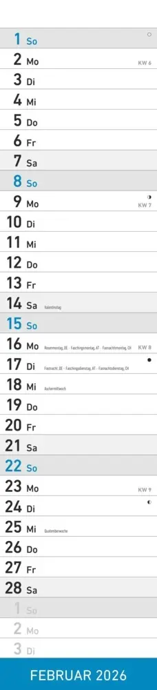 Bild: 4069095005570 | Alpha Edition - Streifenplaner Blau Kalender 2026 - 11,3x49,5 cm -...