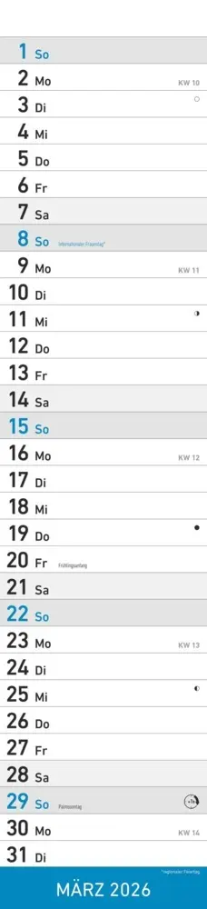 Bild: 4069095005570 | Alpha Edition - Streifenplaner Blau Kalender 2026 - 11,3x49,5 cm -...