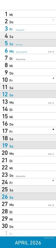 Bild: 4069095005570 | Alpha Edition - Streifenplaner Blau Kalender 2026 - 11,3x49,5 cm -...