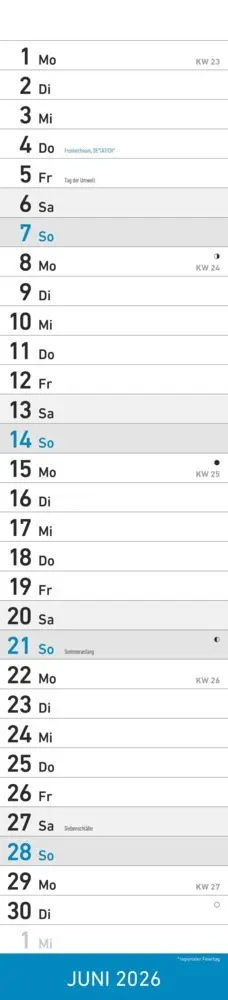 Bild: 4069095005570 | Alpha Edition - Streifenplaner Blau Kalender 2026 - 11,3x49,5 cm -...