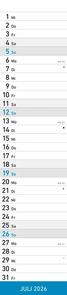 Bild: 4069095005570 | Alpha Edition - Streifenplaner Blau Kalender 2026 - 11,3x49,5 cm -...