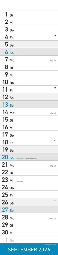 Bild: 4069095005570 | Alpha Edition - Streifenplaner Blau Kalender 2026 - 11,3x49,5 cm -...