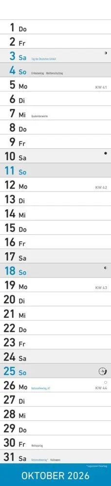 Bild: 4069095005570 | Alpha Edition - Streifenplaner Blau Kalender 2026 - 11,3x49,5 cm -...