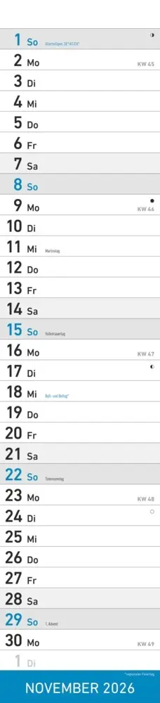Bild: 4069095005570 | Alpha Edition - Streifenplaner Blau Kalender 2026 - 11,3x49,5 cm -...