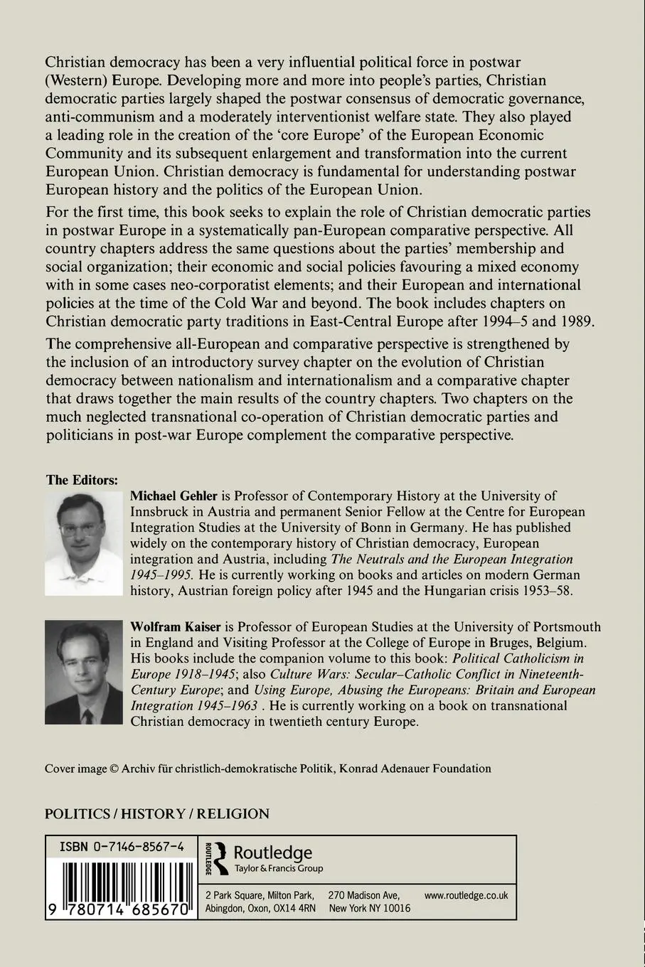 Rückseite: 9780714685670 | Christian Democracy in Europe Since 1945 | Volume 2 | Gehler (u. a.)