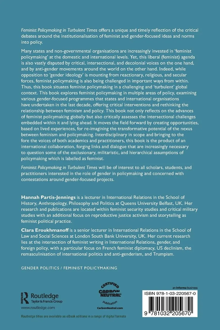 Rückseite: 9781032205670 | Feminist Policymaking in Turbulent Times | Critical Perspectives